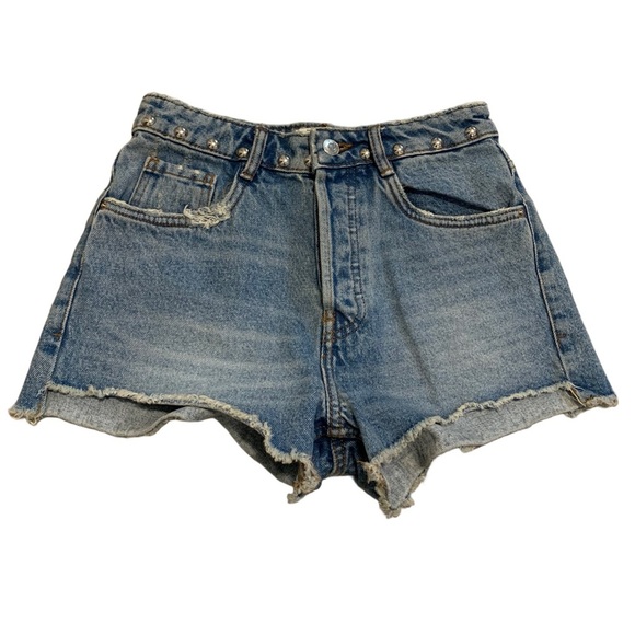 Zara TRF Authentic Denim Studded High Waist Cutoff Shorts - Size EUR 34 / US 02 - Picture 1 of 5